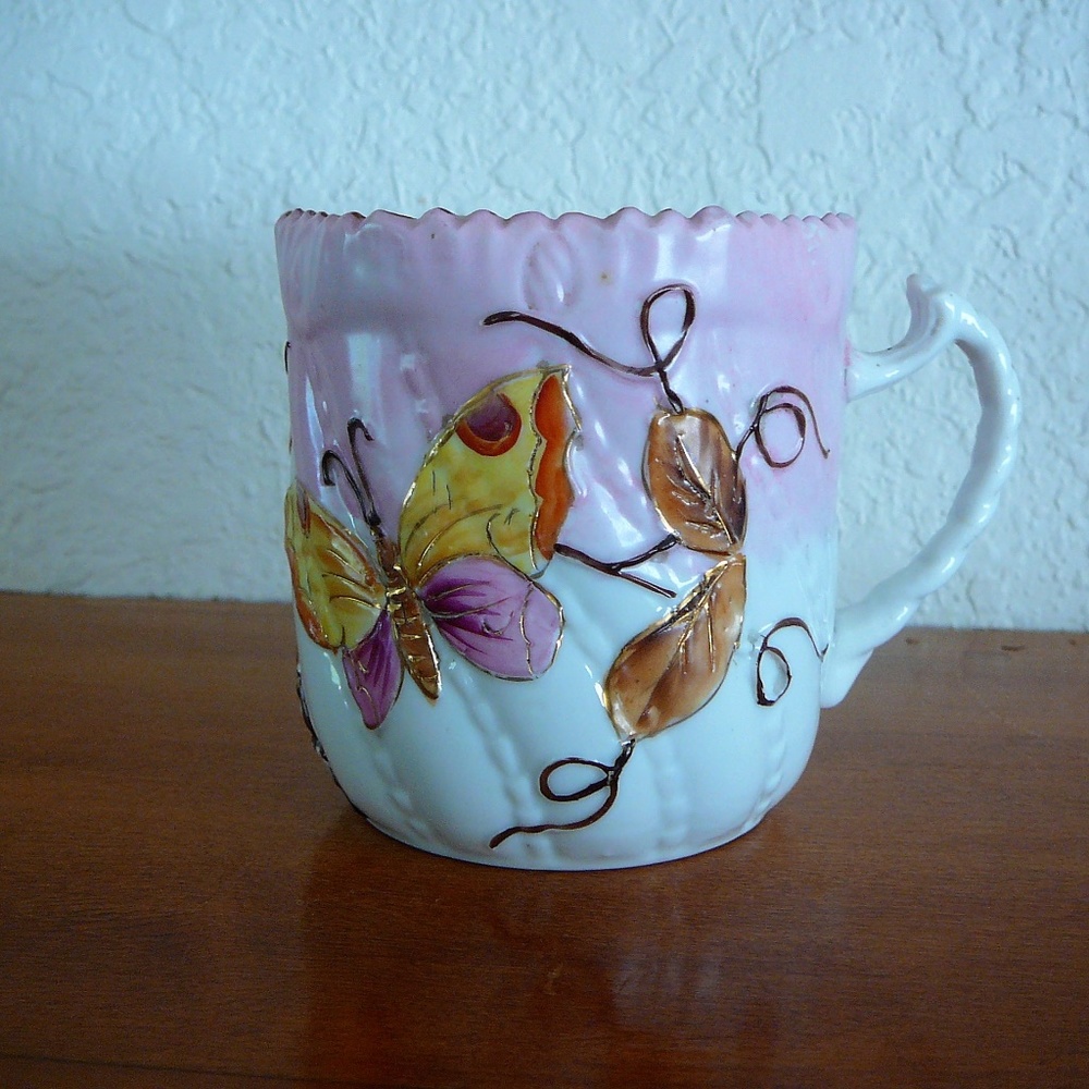 Vintage Pink Butterfly Mustache Cup Mug